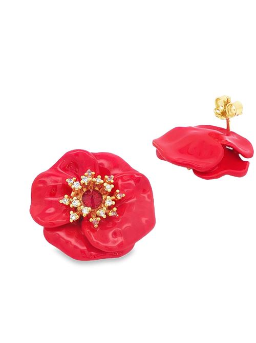 Orecchini Blossom con cristalli dorati e pietre rosse smaltati di rosso GOCCIAZZURRA JEWELS | ORBLOSSOMOROROSSO